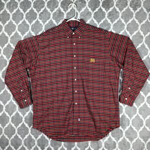 Ralph Lauren Shirt Men Large Red Tartan Plaid Crest Long Sleeve Button Down